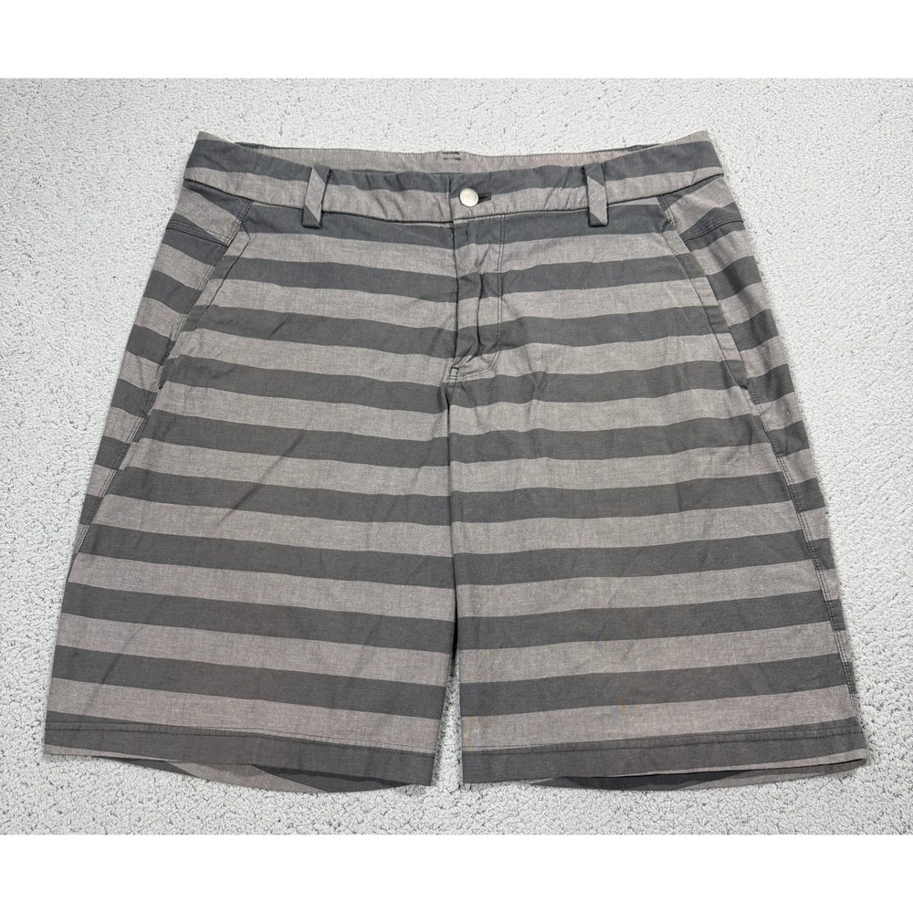 Lululemon Commission Shorts Mens 36 Gray Striped Chino Casual Pockets 10 Inseam
